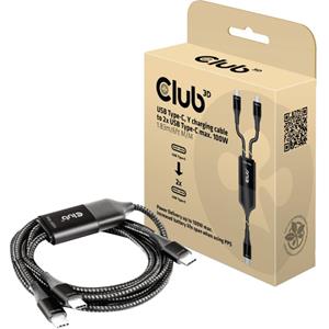 club3d USB-Typ-C Y-Ladekabel auf 2x USB-Typ-C max. 100W 1,8m St./St. (CAC-1527) - Club 3d