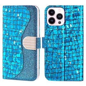 Croco Bling Series iPhone 14 Pro Portemonnee Hoesje - Blauw