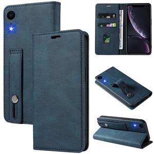 Wristband Magnetic Leather Phone Case For iPhone XR(Dark Blue)