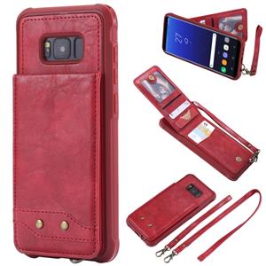 huismerk Voor Galaxy S8+ Vertical Flip Shockproof Leather Protective Case met Long Rope Support Card Slots & Bracket & Photo Holder & Wallet Function(Red)