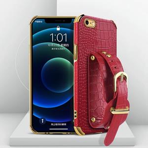 Gegalvaniseerde TPU krokodil patroon lederen geval met polsband voor iPhone SE 2020 / 8 / 7 (rood)