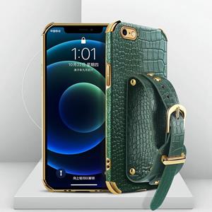 Gegalvaniseerde TPU krokodillenpatroon lederen hoes met polsband voor iPhone SE 2020 / 8 / 7 (groen)