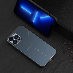 R-Just RJ-52 3-Line Stijl Metalen TPU Schokbestendige Beschermhoes Voor iPhone 13 Pro (Blauw)