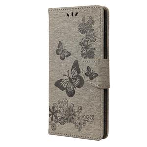 huismerk Voor Samsung Galaxy Note20 Butterflies Embossing Horizontal Flip Leather Case met Holder & Card Slots & Wallet(Grey)