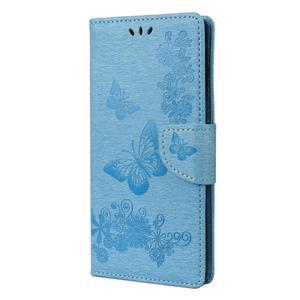 huismerk Voor Samsung Galaxy Note20 Butterflies Embossing Horizontal Flip Leather Case met Holder & Card Slots & Wallet(Blue)