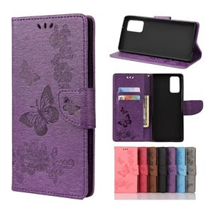 huismerk Voor Samsung Galaxy Note20 Butterflies Embossing Horizontal Flip Leather Case met Holder & Card Slots & Wallet(Purple)