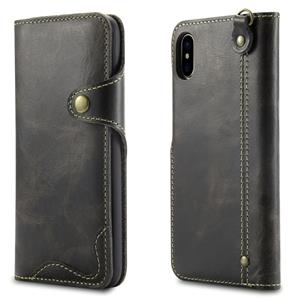 Voor iPhone XS Max Denior Oil Wax Cowhide Magnetic Button Horizontal Flip Leather Case with Card Slots & Wallet(Black)