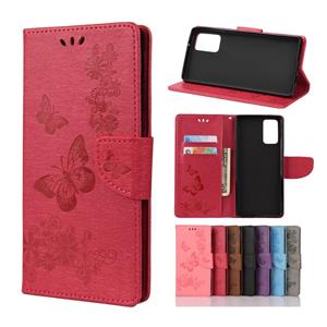 huismerk Voor Samsung Galaxy Note20 Butterflies Embossing Horizontal Flip Leather Case met Holder & Card Slots & Wallet(Red)