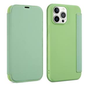 Skin Feel Horizontal Flip PU Leather Case with Holder & Card Slot For iPhone 13 Pro(Tea Green)