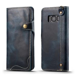 Voor Galaxy S8 Denior Oil Wax Cowhide Magnetic Button Horizontal Flip Leather Case with Card Slots & Wallet(Dark Blue)