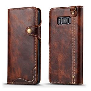 Voor Galaxy S8 Denior Oil Wax Cowhide Magnetic Button Horizontal Flip Leather Case with Card Slots & Wallet(Brown)