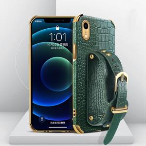 Gegalvaniseerde TPU Crocodile Patroon Lederen Case met Polsband voor iPhone XR (Groen)