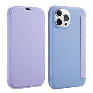 Skin Feel horizontale flip PU lederen hoesje met houder en kaartsleuf voor iPhone 13 Pro (Taro Purple)