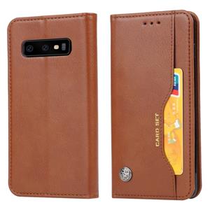 Knead huidtextuur horizontale Flip lederen case voor Galaxy S10 PLUS met foto frame & houder & kaartsleuven & portemonnee (bruin)