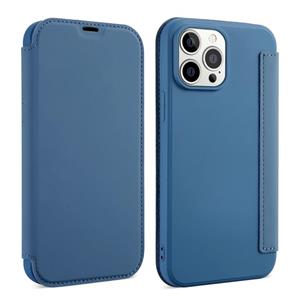 huismerk Huid Feel Horizontale Flip PU lederen tas met houder & kaartsleuf voor iphone 13 pro (rokerig blauw)