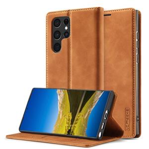 Voor Samsung Galaxy S22 Ultra LC.imeeKe Soft PU + TPU Magnetische Huidvriendelijke Feeling Lederen Telefoonhoes (Dack Brown)