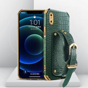 Gegalvaniseerde TPU Crocodile Patroon Lederen Case met Polsband voor iPhone XS Max (Groen)