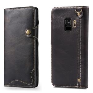 Voor Galaxy S9 Denior Oil Wax Cowhide Magnetic Button Horizontal Flip Leather Case with Card Slots & Wallet(Black)