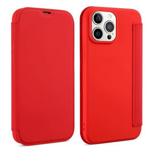 Huid voelen horizontale flip PU lederen geval met houder en kaartsleuf voor iPhone 13 Pro (rood)