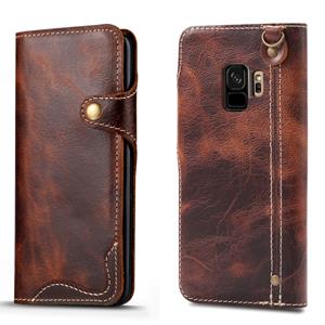 Voor Galaxy S9 Denior Oil Wax Cowhide Magnetic Button Horizontal Flip Leather Case with Card Slots & Wallet(Brown)