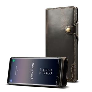 Voor Galaxy Note9 Denior Oil Wax Cowhide Magnetic Button Horizontal Flip Leather Case with Card Slots & Wallet(Black)