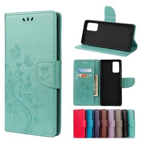 huismerk Voor Samsung Galaxy Note20 Butterfly Flower Embossing Horizontale Flip Lederen Case met Holder & Card Slots & Wallet(Groen)