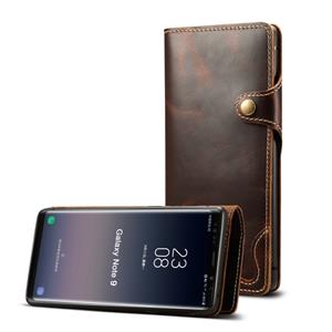 Voor Galaxy Note9 Denior Oil Wax Cowhide Magnetic Button Horizontal Flip Leather Case with Card Slots & Wallet(Brown)