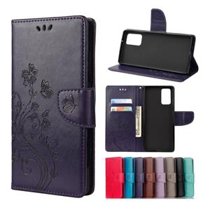 huismerk Voor Samsung Galaxy Note20 Butterfly Flower Embossing Horizontale Flip Lederen Case met Holder & Card Slots & Wallet (Dark Purple)