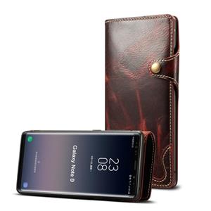 Voor Galaxy Note9 Denior olie Wax koeienhuid magnetische knop horizontale Flip lederen draagtas met kaartsleuven & portemonnee (donkerrood)