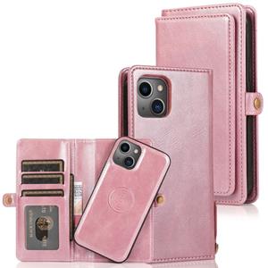 huismerk Sterke magnetische afneembare horizontale flip lederen tas met kaartslots & portemonnee voor iphone 13 pro (rose goud)