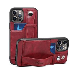 TPU + PU lederen schokbestendige beschermhoes met kaartslots en handriem voor iPhone 13 mini