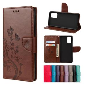 huismerk Voor Samsung Galaxy Note20 Ultra Butterfly Flower Embossing Horizontale Flip Lederen Case met Holder & Card Slots & Wallet(Brown)