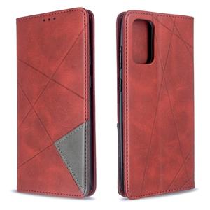 Voor Galaxy S20+ Rhombus Texture Horizontal Flip Magnetic Leather Case met Holder & Card Slots(Red)