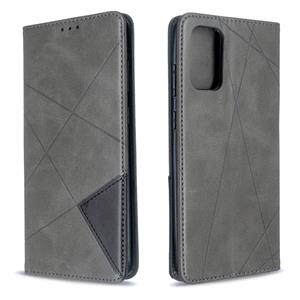 Voor Galaxy S20+ Rhombus Texture Horizontal Flip Magnetic Leather Case met Holder & Card Slots(Grijs)