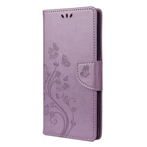 huismerk Voor Samsung Galaxy Note20 Ultra Butterfly Flower Embossing Horizontale Flip Lederen Case met Holder & Card Slots & Wallet(Light Purple)