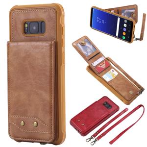 huismerk Voor Galaxy S8+ Vertical Flip Shockproof Leather Protective Case met Long Rope Support Card Slots & Bracket & Photo Holder & Wallet Function(Brown)