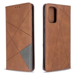 Voor Galaxy S20+ Rhombus Texture Horizontal Flip Magnetic Leather Case met Holder & Card Slots(Brown)