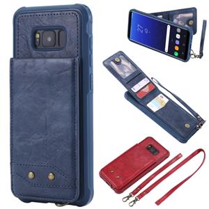 huismerk Voor Galaxy S8+ Vertical Flip Shockproof Leather Protective Case met Long Rope Support Card Slots & Bracket & Photo Holder & Wallet Function(Blue)