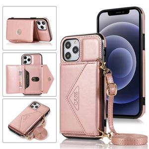 huismerk Multifunctionele Cross-body Card Bag TPU+PU Back Cover Case met Holder & Card Slot & Wallet Voor iPhone 12 mini(Rose Gold)