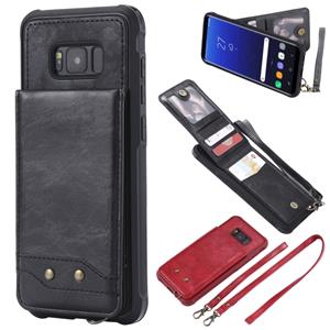 huismerk Voor Galaxy S8+ Vertical Flip Shockproof Leather Protective Case met Long Rope Support Card Slots & Bracket & Photo Holder & Wallet Function(Black)