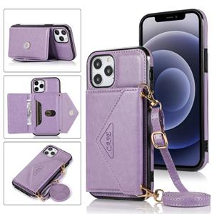 huismerk Multifunctionele Cross-body Card Bag TPU+PU Back Cover Case met Holder & Card Slot & Wallet Voor iPhone 12 mini(Paars)