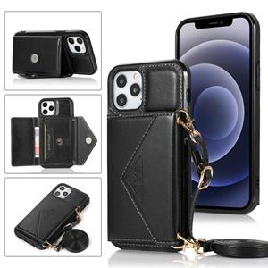 huismerk Multifunctionele Cross-body Card Bag TPU+PU Back Cover Case met Holder & Card Slot & Wallet Voor iPhone 12 mini(Zwart)