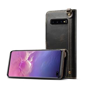 Voor Galaxy S10 Plus Denior Oil Wax Cowhide Magnetic Button Horizontal Flip Leather Case with Card Slots & Wallet(Black)