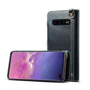 Voor Galaxy S10 Plus Denior Oil Wax Cowhide Magnetic Button Horizontal Flip Leather Case with Card Slots & Wallet(Dark Blue)