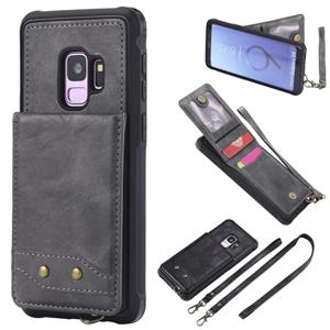 huismerk Voor Galaxy S9 Vertical Flip Shockproof Leather Protective Case met Long Rope Support Card Slots & Bracket & Photo Holder & Wallet Function(Gray)