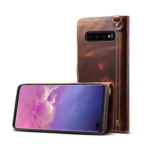 Voor Galaxy S10 plus Denior olie Wax koeienhuid magnetische knop horizontale Flip lederen draagtas met kaartsleuven & portemonnee (bruin)