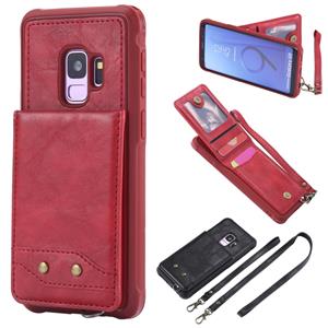 huismerk Voor Galaxy S9 Vertical Flip Shockproof Leather Protective Case met Long Rope Support Card Slots & Bracket & Photo Holder & Wallet Function(Red)