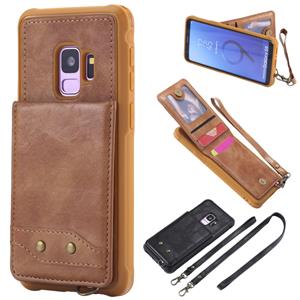 huismerk Voor Galaxy S9 Vertical Flip Shockproof Leather Protective Case met Long Rope Support Card Slots & Bracket & Photo Holder & Wallet Function(Brown)