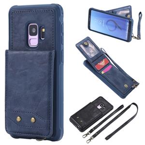 huismerk Voor Galaxy S9 Vertical Flip Shockproof Leather Protective Case met Long Rope Support Card Slots & Bracket & Photo Holder & Wallet Function(Blue)