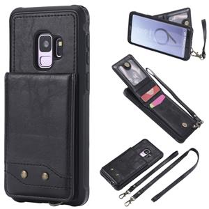 huismerk Voor Galaxy S9 Vertical Flip Shockproof Leather Protective Case met Long Rope Support Card Slots & Bracket & Photo Holder & Wallet Function(Black)